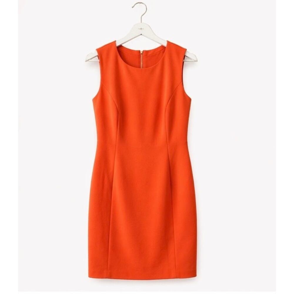 Calvin Klein Orange Sheath Dress Size 10 Sleeveless Gold Zipper Back